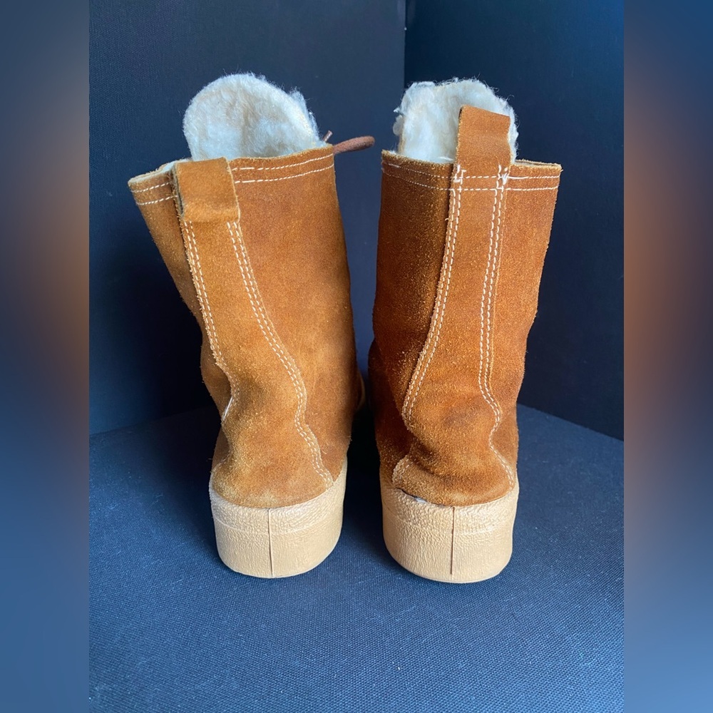 Outdoor Life Made in Italy Brown Suede Shearling Boots Vintage 70s Leather Boho - Picture 6 of 8
